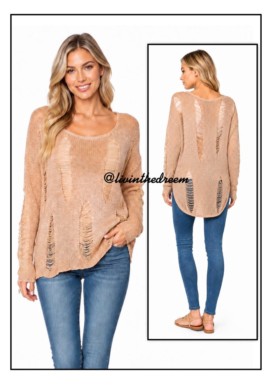 The Buckle Aggie Light Orange Destructed Tunic Sweater SZ S $69